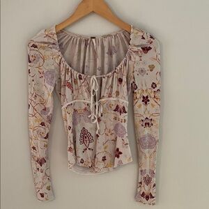 Free People Make It Easy Front Tie Floral Print Long Sleeve Top Size Small